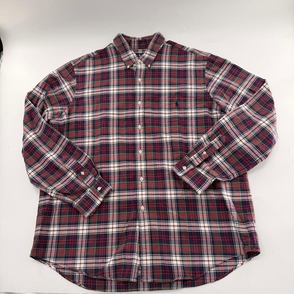 Ralph Lauren Classic Fit Men’s Long Sleeve Plaid Button Up Shirt Red Holiday